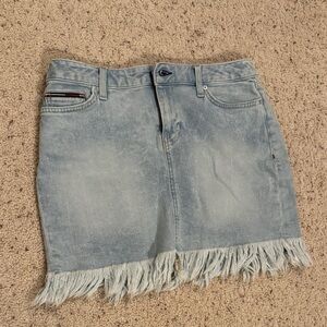 Tommy Hilfiger Light Blue Denim Mini Skirt with Fringe